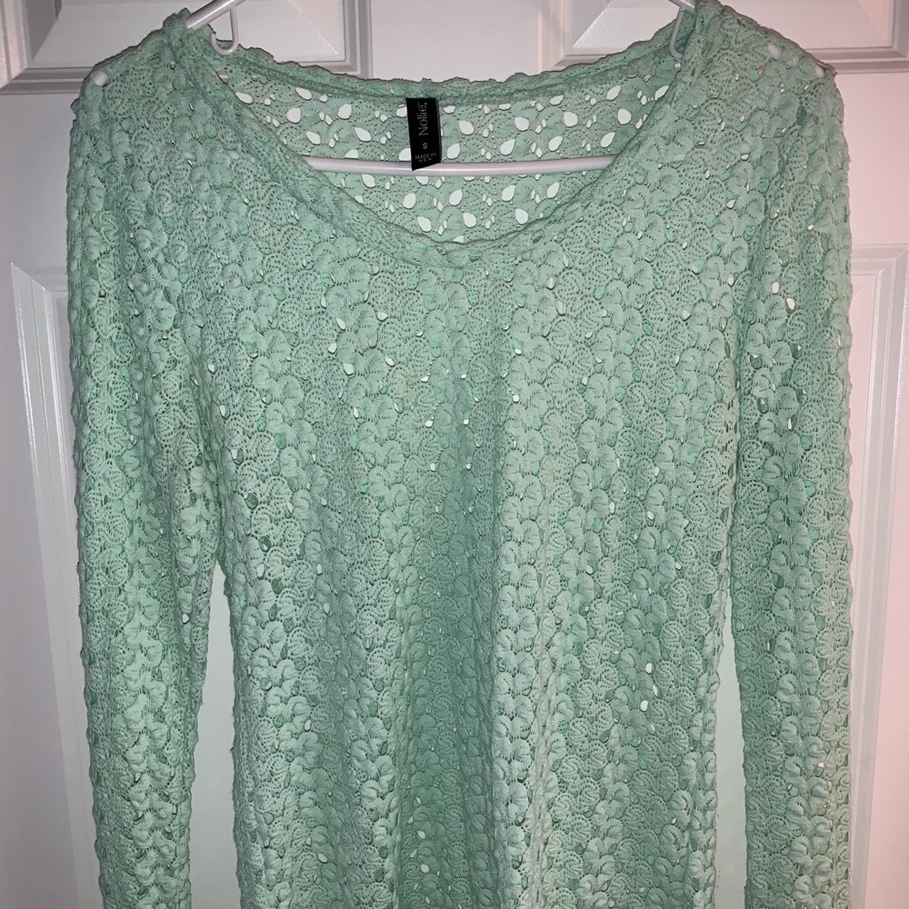 Mint green open knit sweater